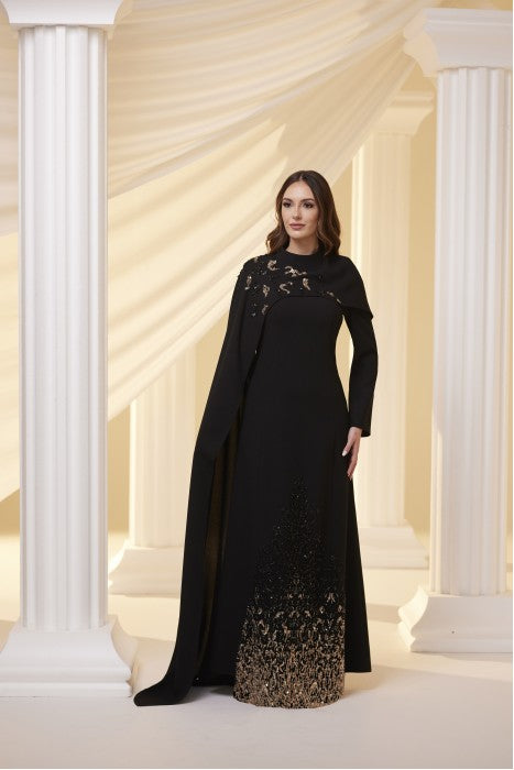 Etek Ucu İşlemeli Abiye Siyah