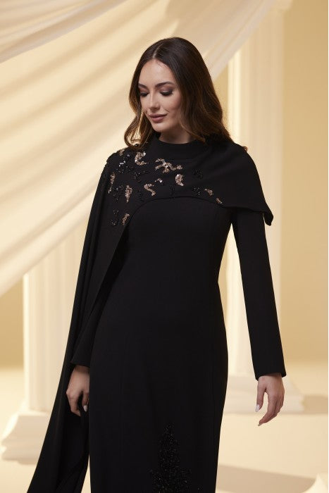 Etek Ucu İşlemeli Abiye Siyah