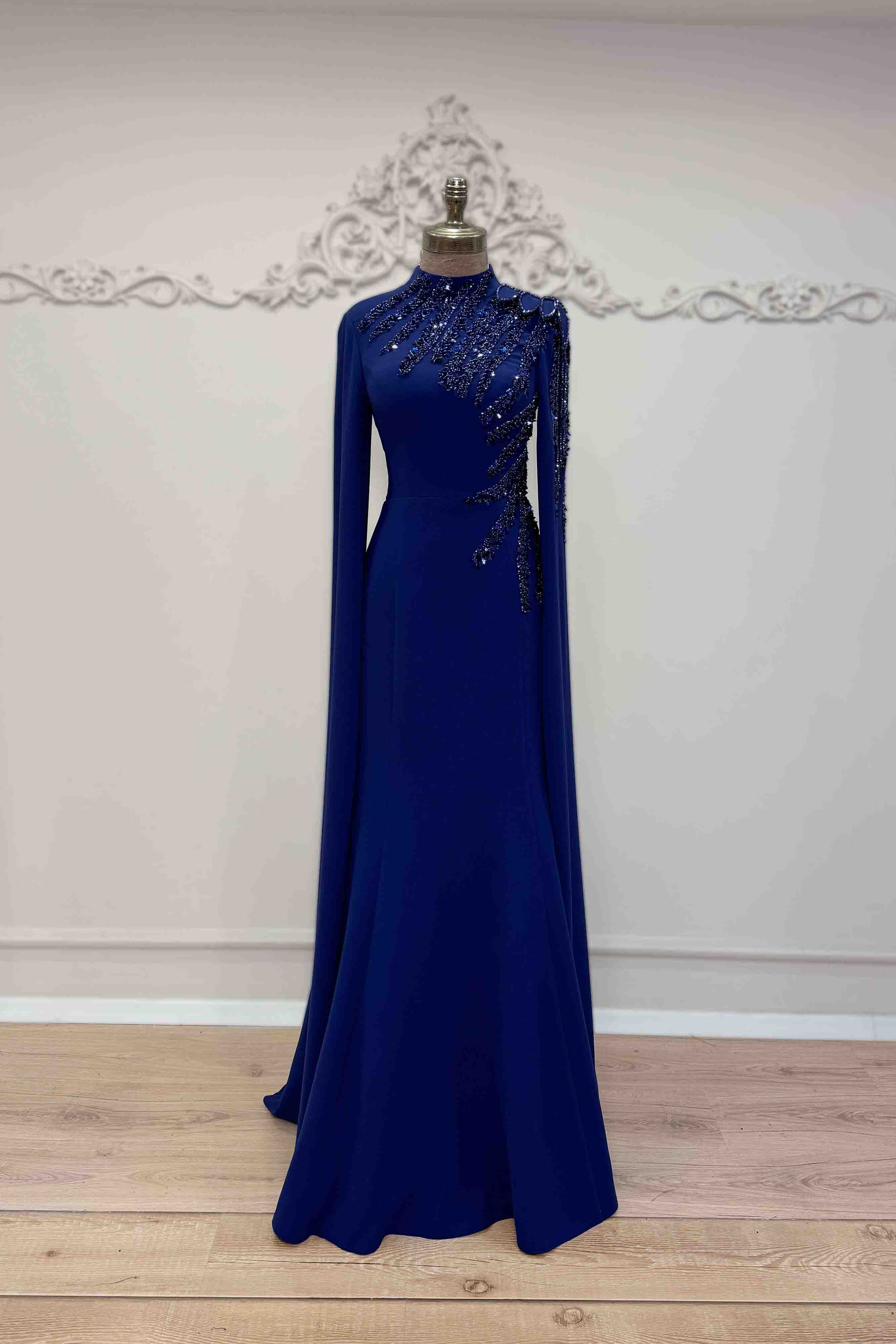 Salkım Abiye Saks Nakış Detaylı